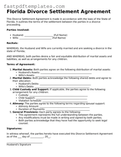 Attorney-Approved Florida Divorce Settlement Agreement Document