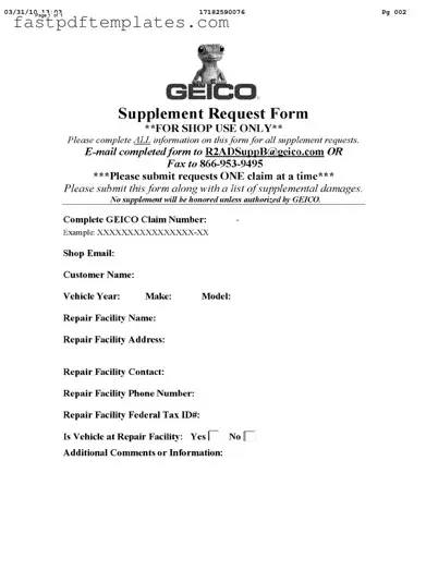 Blank Geico Supplement Request Form