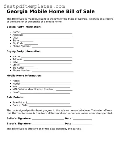 Attorney-Approved Georgia Mobile Home Bill of Sale Document