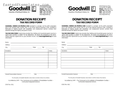 Blank Goodwill donation receipt Form