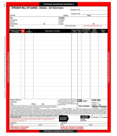 Blank Hazard Bill Of Ladden Form