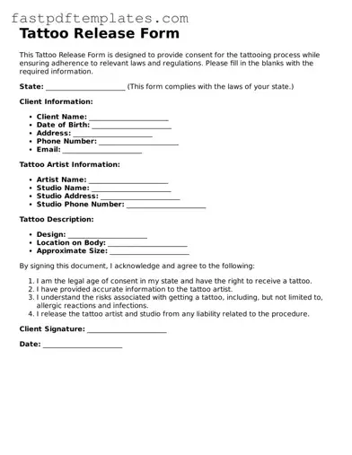 Fillable Tattoo Release Document