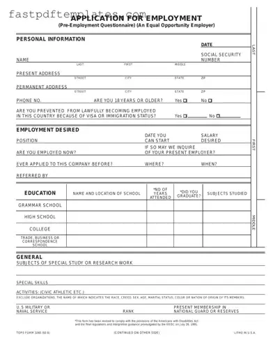 Blank Employment Application Pdf Form