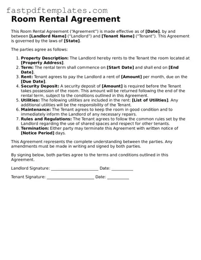 Fillable Room Rental Agreement Document