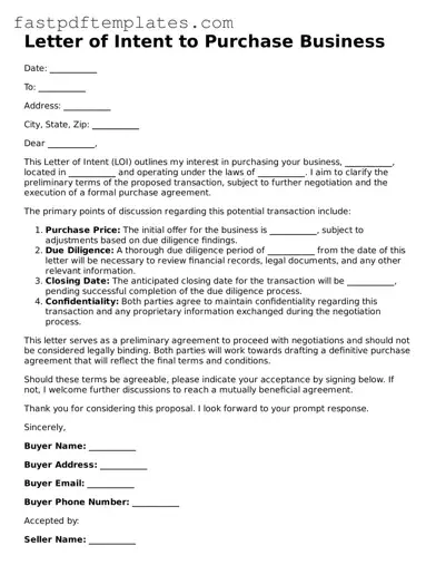 Fillable Letter of Intent to Purchase Business Document