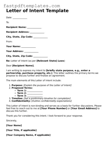 Fillable Letter of Intent Document