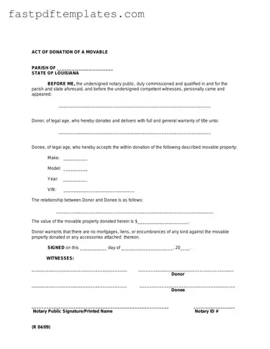 Blank Louisiana act of donation Form