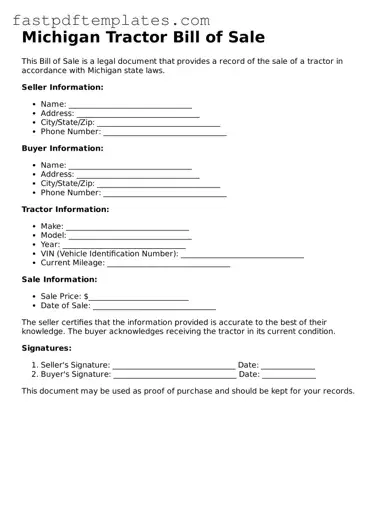 Attorney-Approved Michigan Tractor Bill of Sale Document