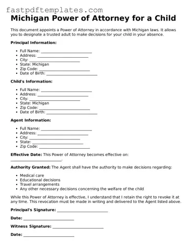 Attorney-Approved Michigan Power of Attorney for a Child Document