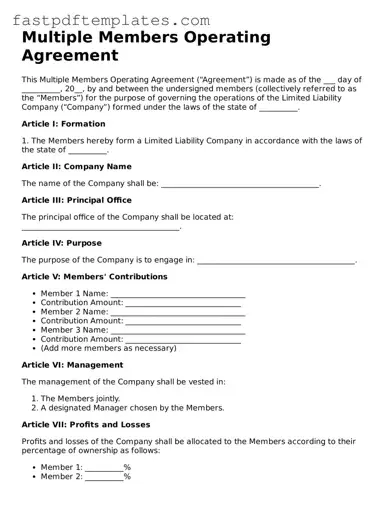 Fillable Multiple Members Operating Agreement Document
