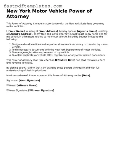 Attorney-Approved New York Motor Vehicle Power of Attorney Document