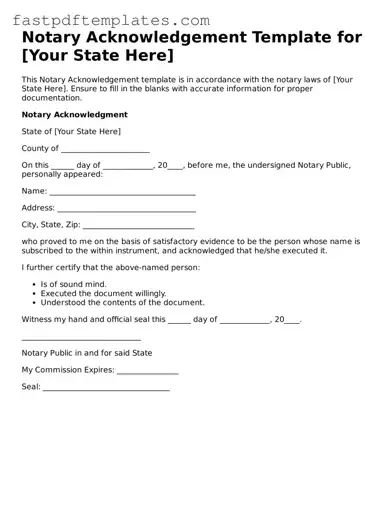 Fillable Notary Acknowledgement Document