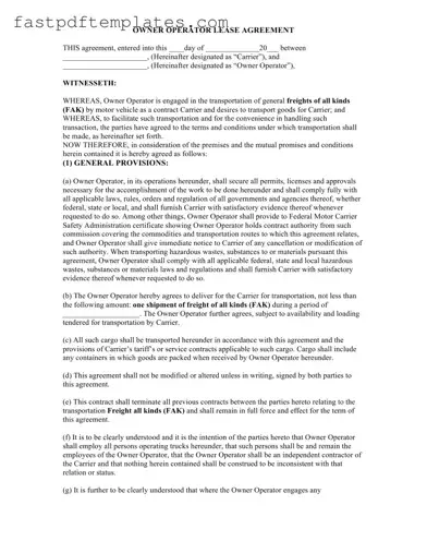 Blank Owner Operator Lease Agreement Form