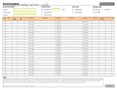 Blank Electrical Panel Schedule Form