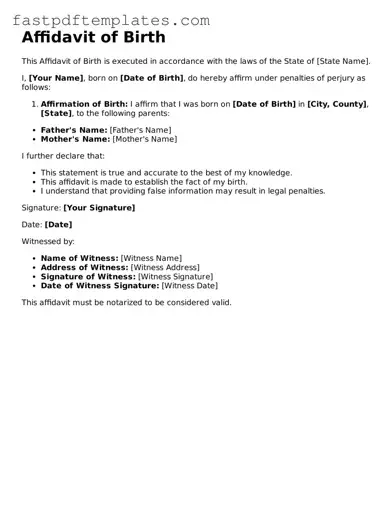 Fillable Affidavit of Birth Document