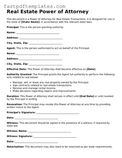 Fillable Real Estate Power of Attorney Document