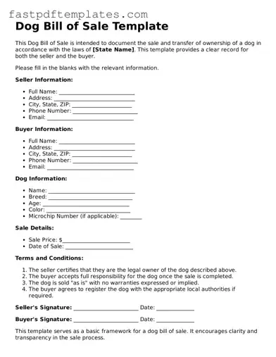 Fillable Dog Bill of Sale Document