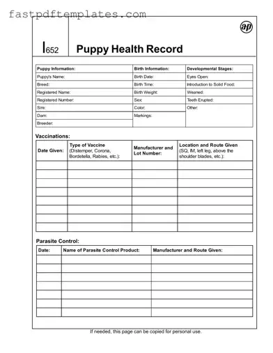 Blank Puppy Health Record Form