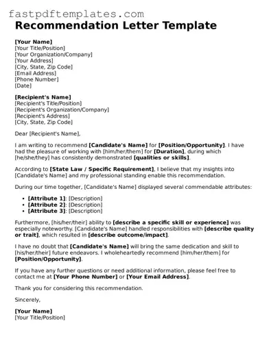 Fillable Recommendation Letter Document