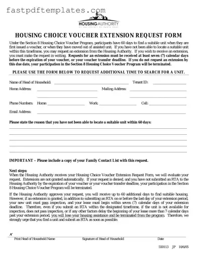 Blank Section 8 Voucher Extension Form