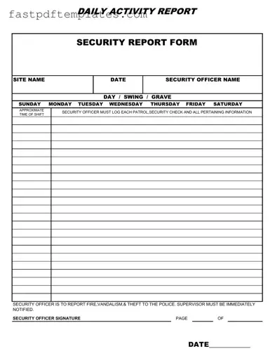 Blank Security Guard Daily Report Sample Form