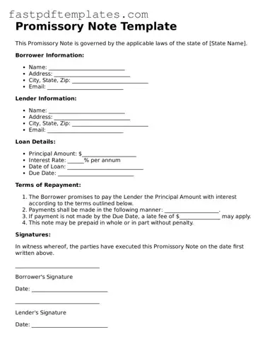 Fillable Promissory Note Document