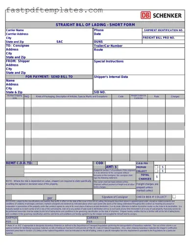Blank Straight Bill Of Lading Form