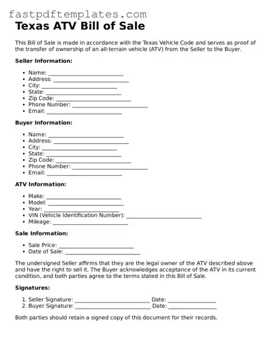 Attorney-Approved Texas ATV Bill of Sale Document