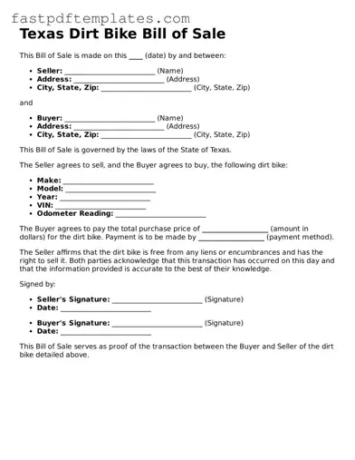 Attorney-Approved Texas Dirt Bike Bill of Sale Document