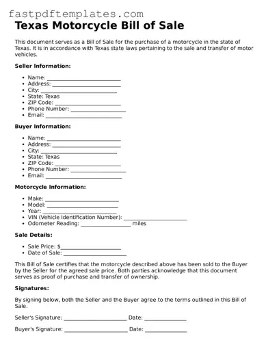 Attorney-Approved Texas Motorcycle Bill of Sale Document