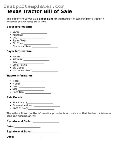 Attorney-Approved Texas Tractor Bill of Sale Document