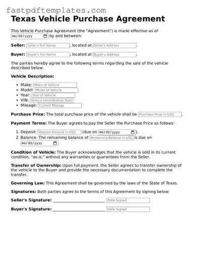 Attorney-Approved Texas Vehicle Purchase Agreement Document