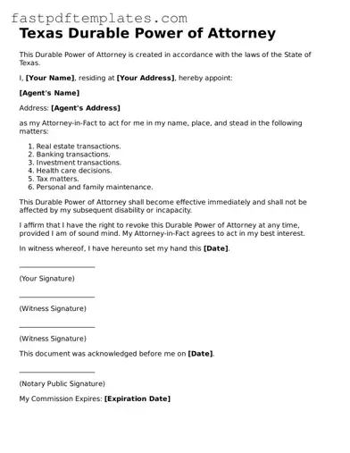 Attorney-Approved Texas Durable Power of Attorney Document