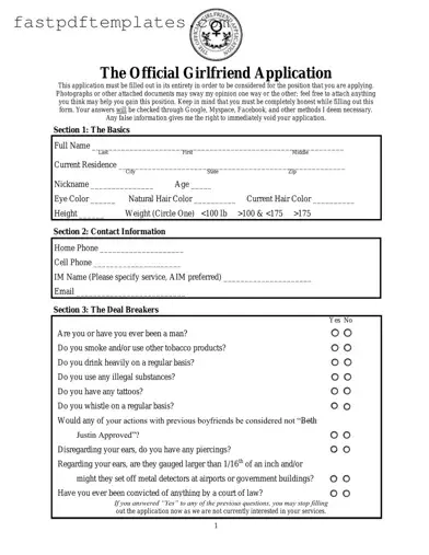 Blank Girlfriend Application Form