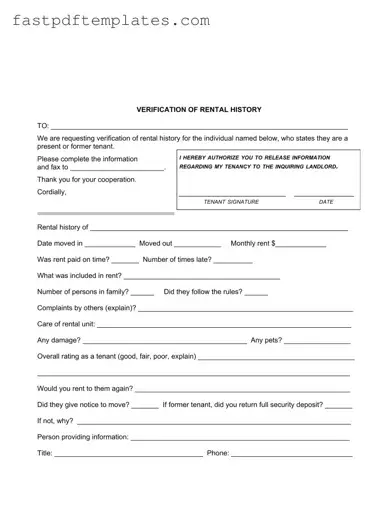 Blank Verification Rental Form