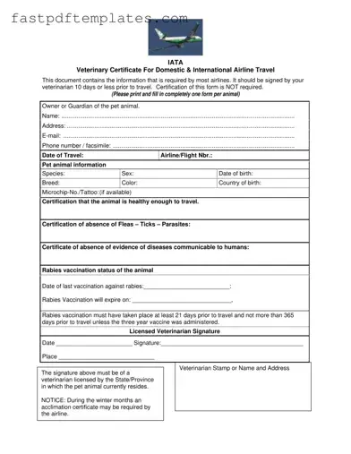 Blank Veterinary Certificate Travel Form