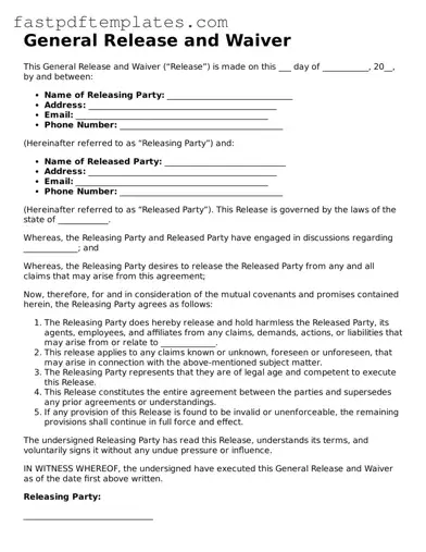Fillable General Release and Waiver Document