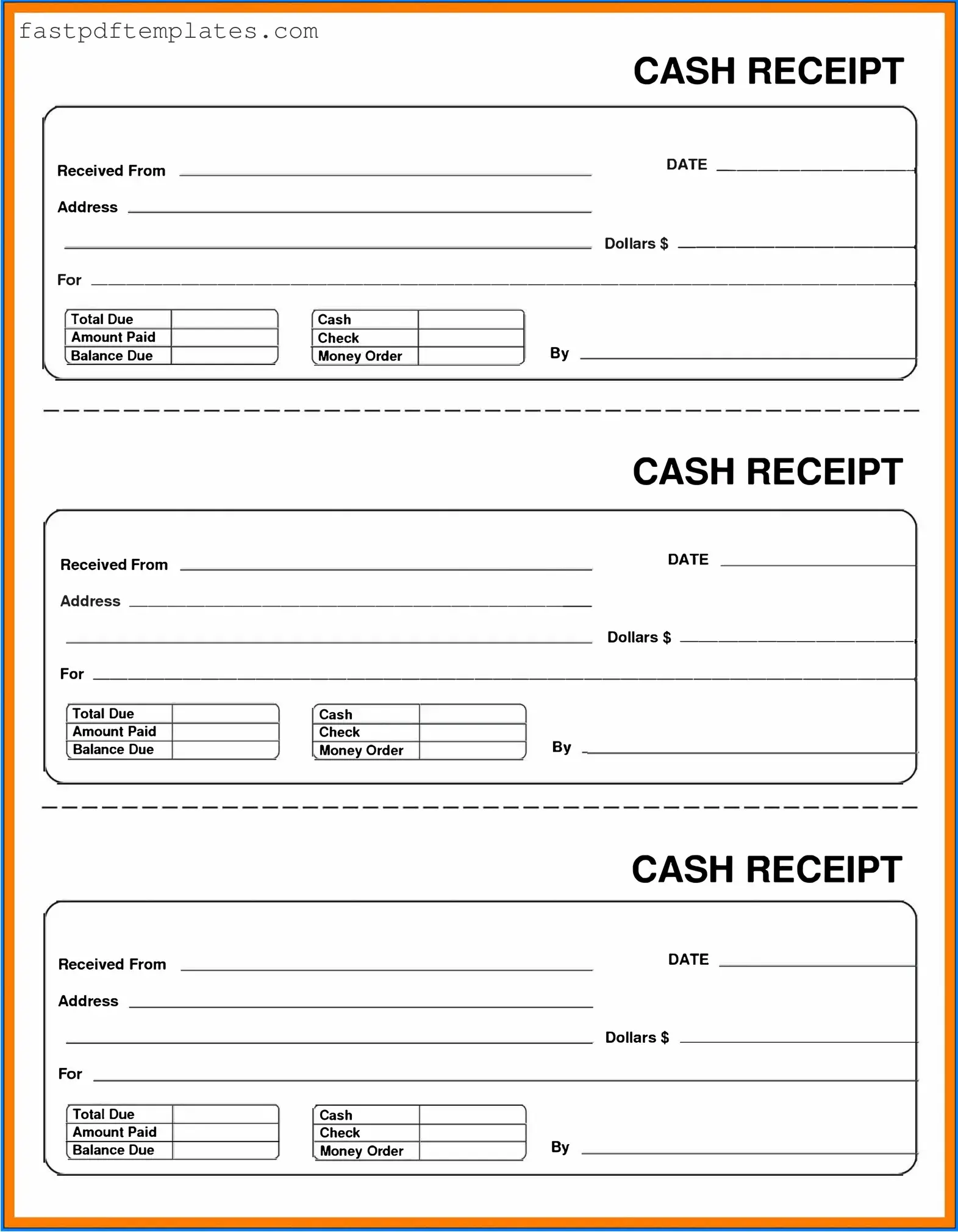 Blank Cash Receipt Form