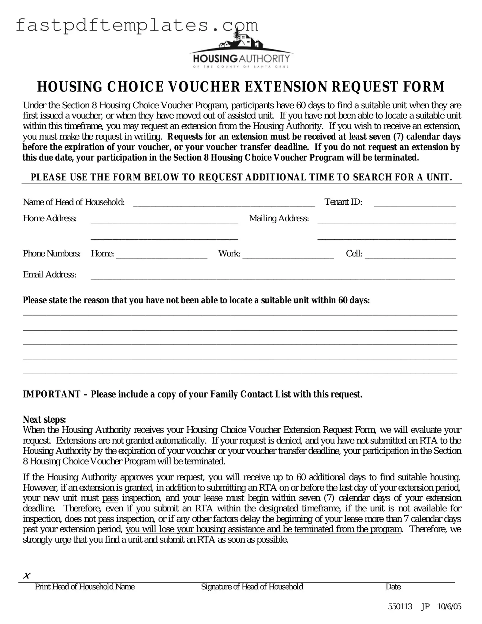 Blank Section 8 Voucher Extension Form