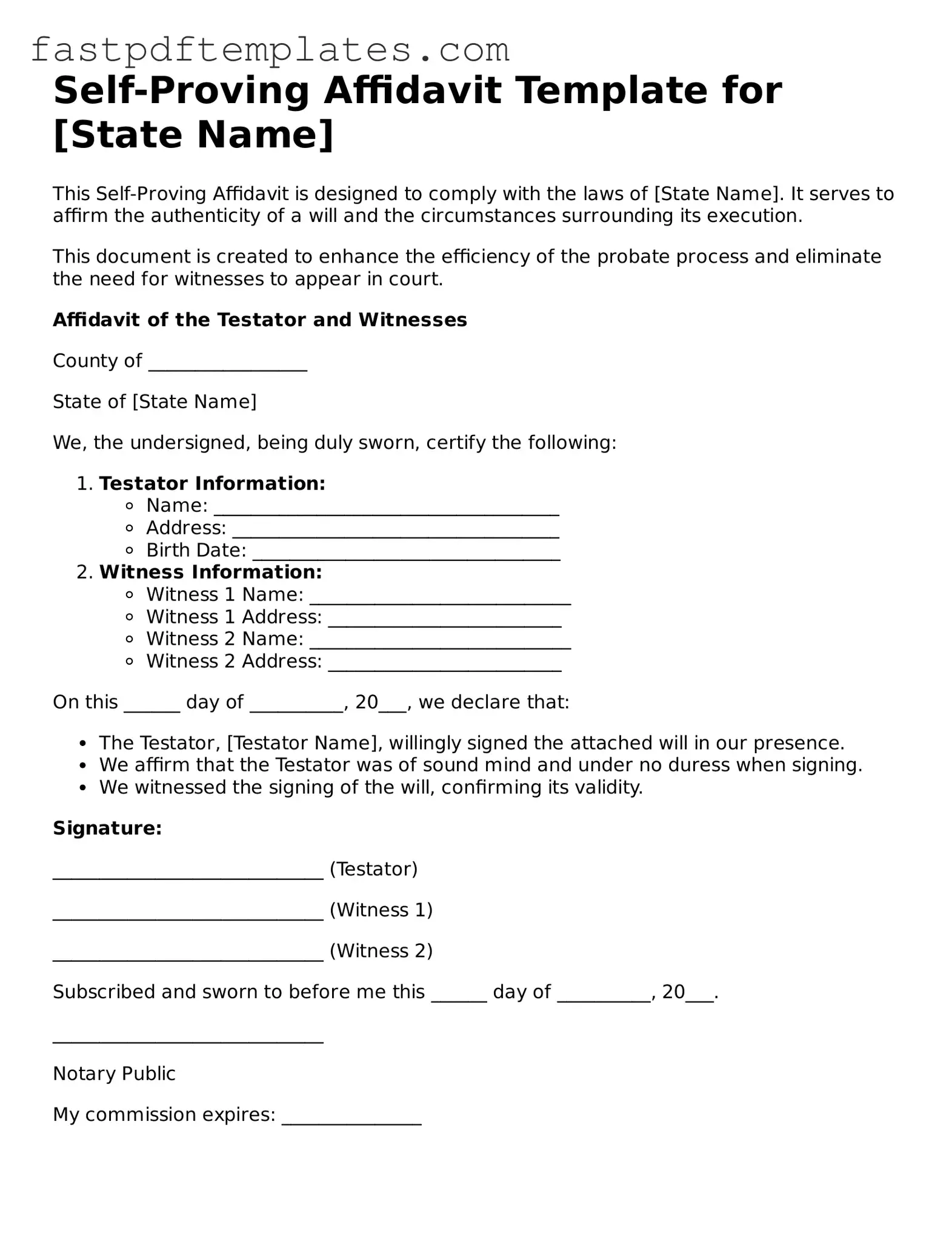 Fillable Self-Proving Affidavit Document