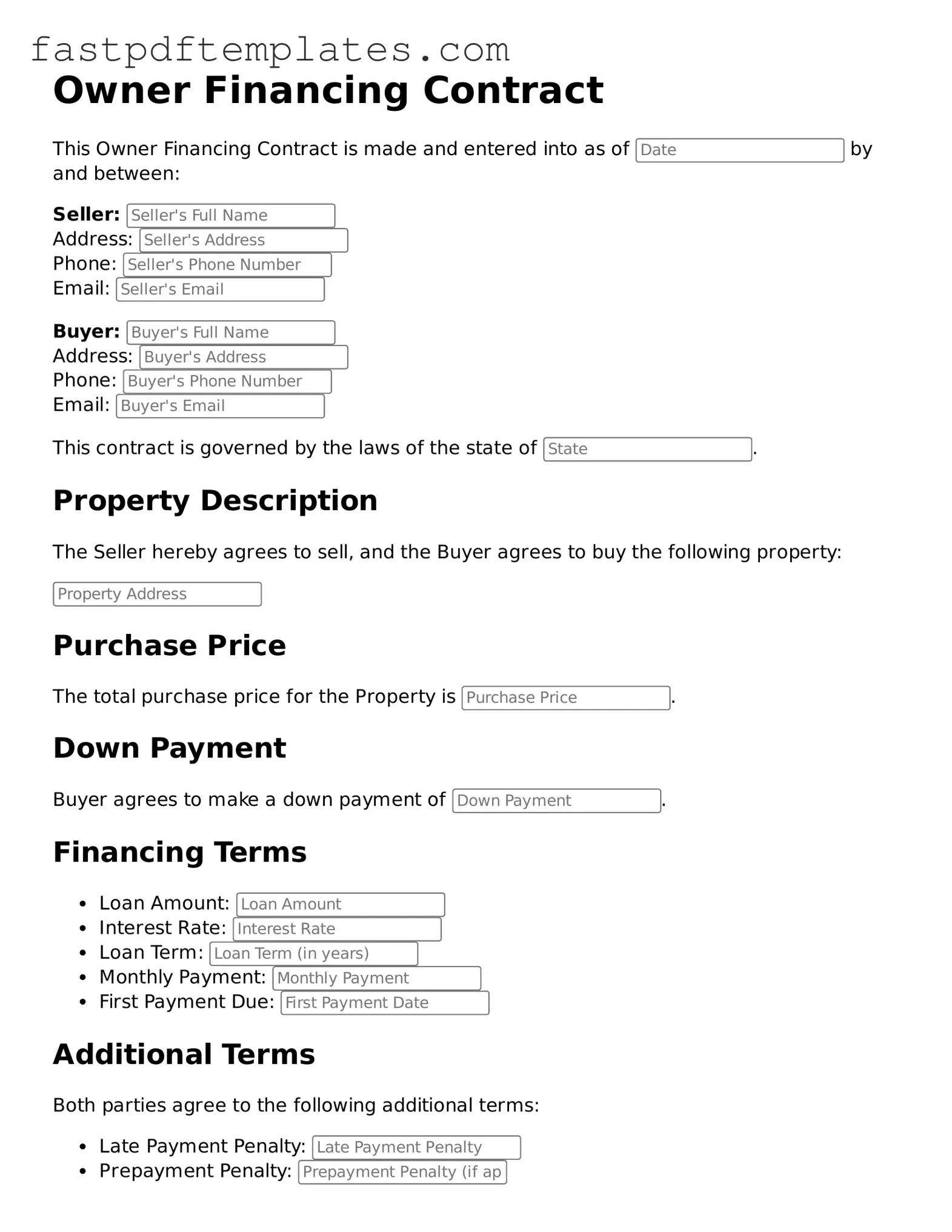 Fillable Owner Financing Contract Document