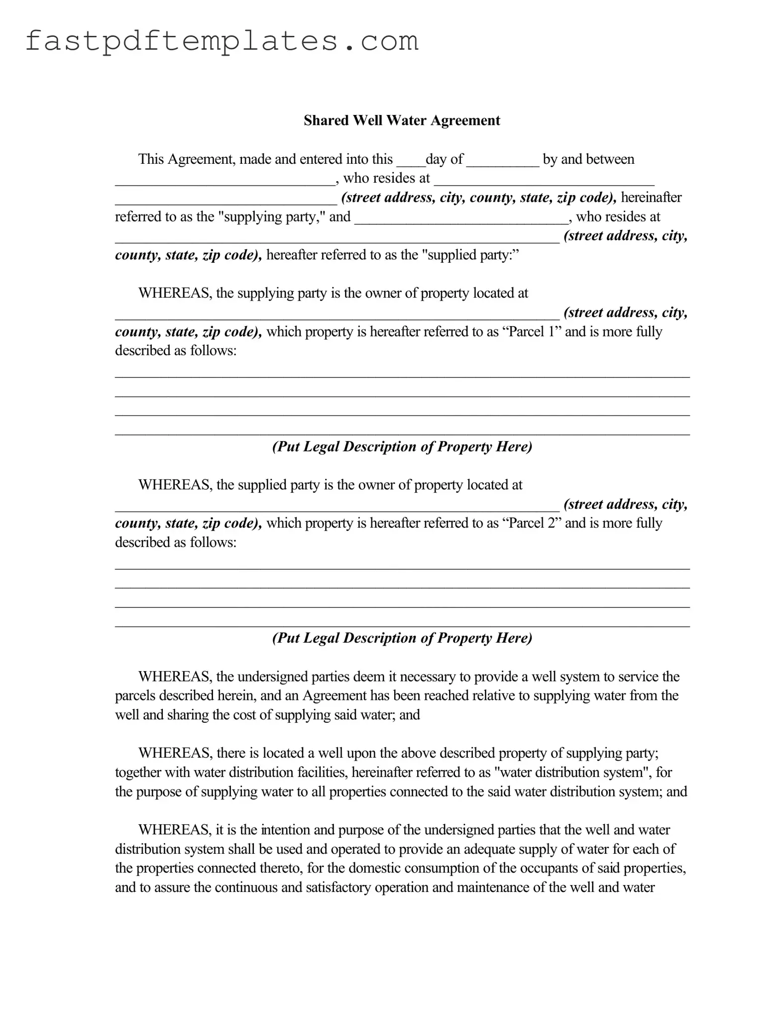 Blank Shared Well Agreement Form