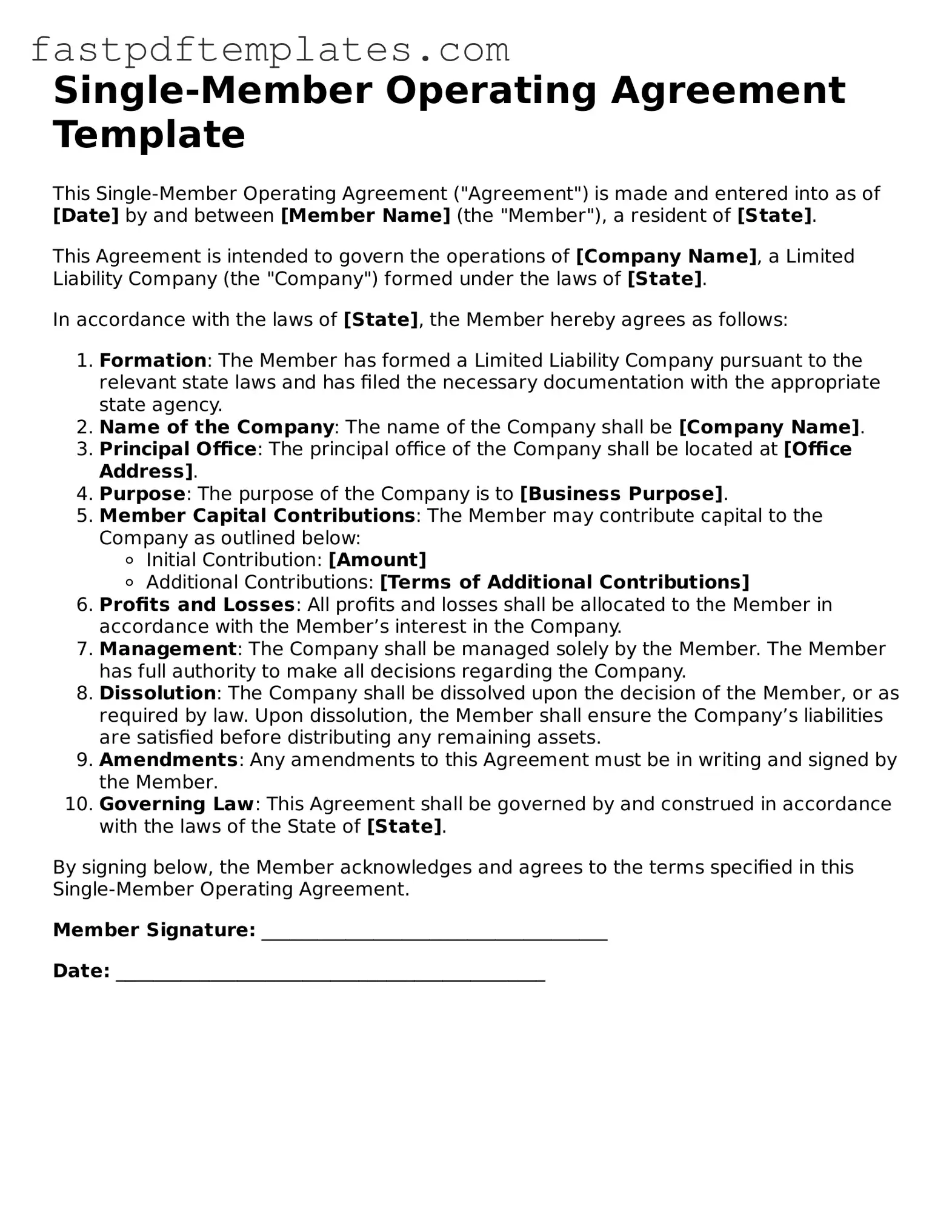 Fillable Single-Member Operating Agreement Document