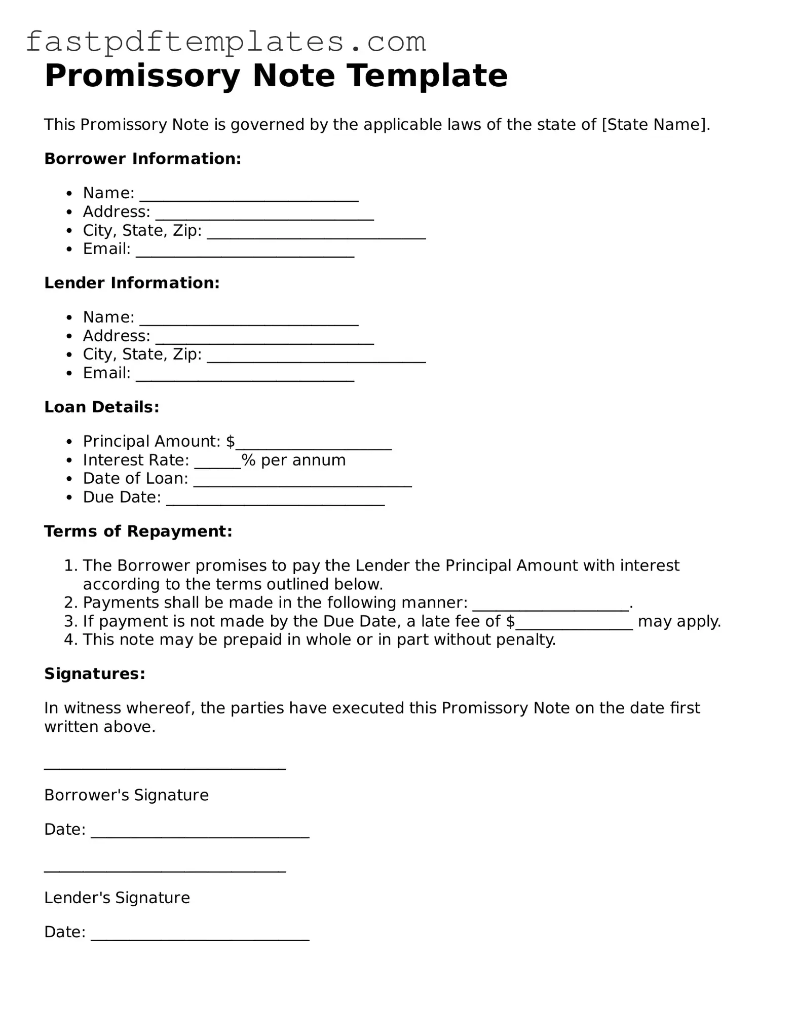 Fillable Promissory Note Document