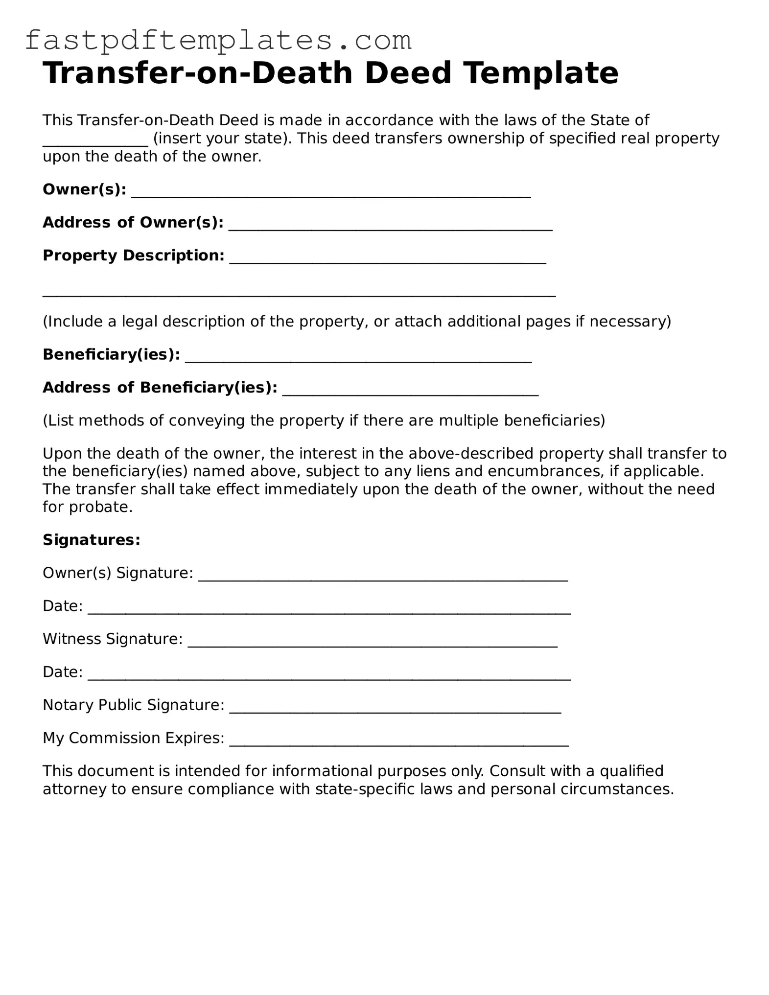 Fillable Transfer-on-Death Deed Document