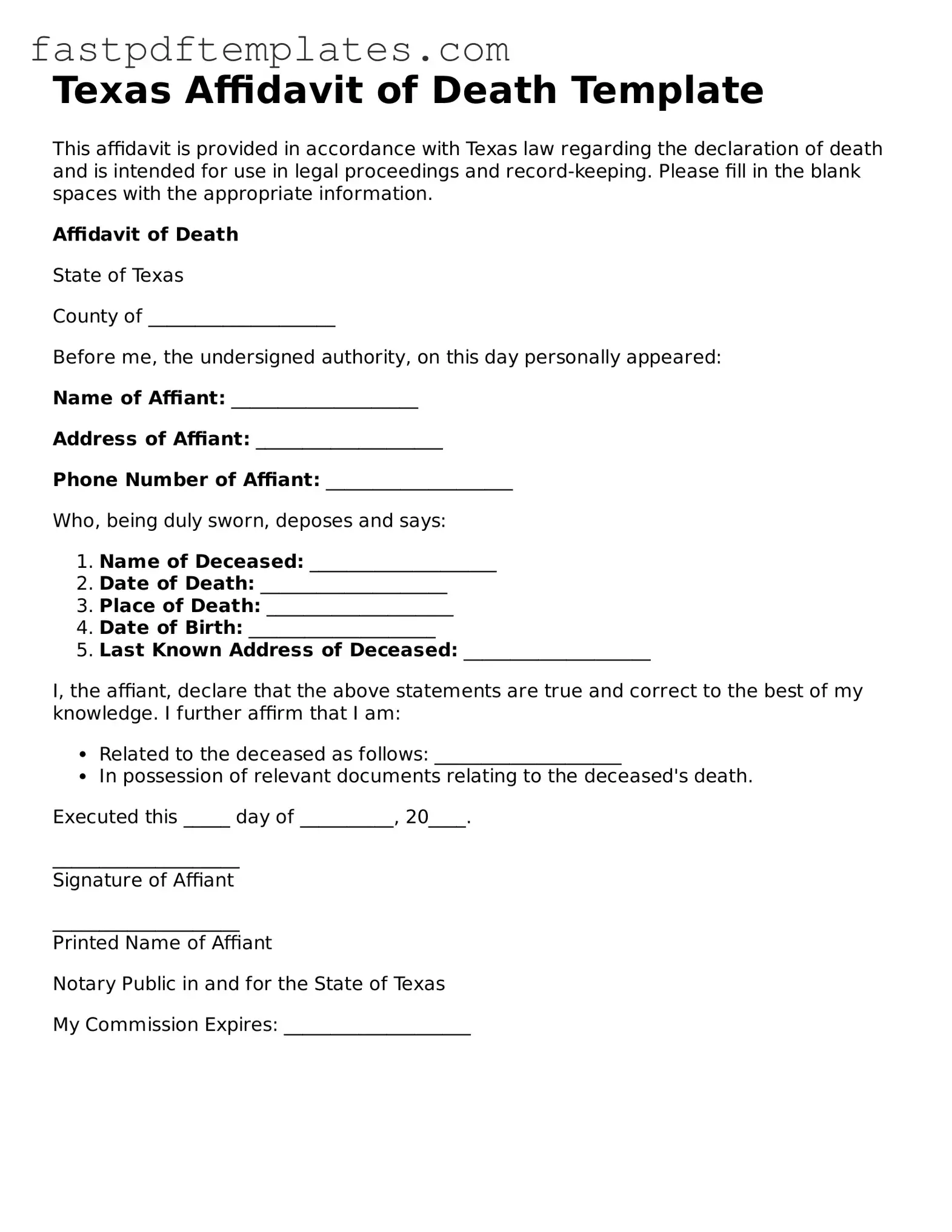Attorney-Approved Texas Affidavit of Death Document