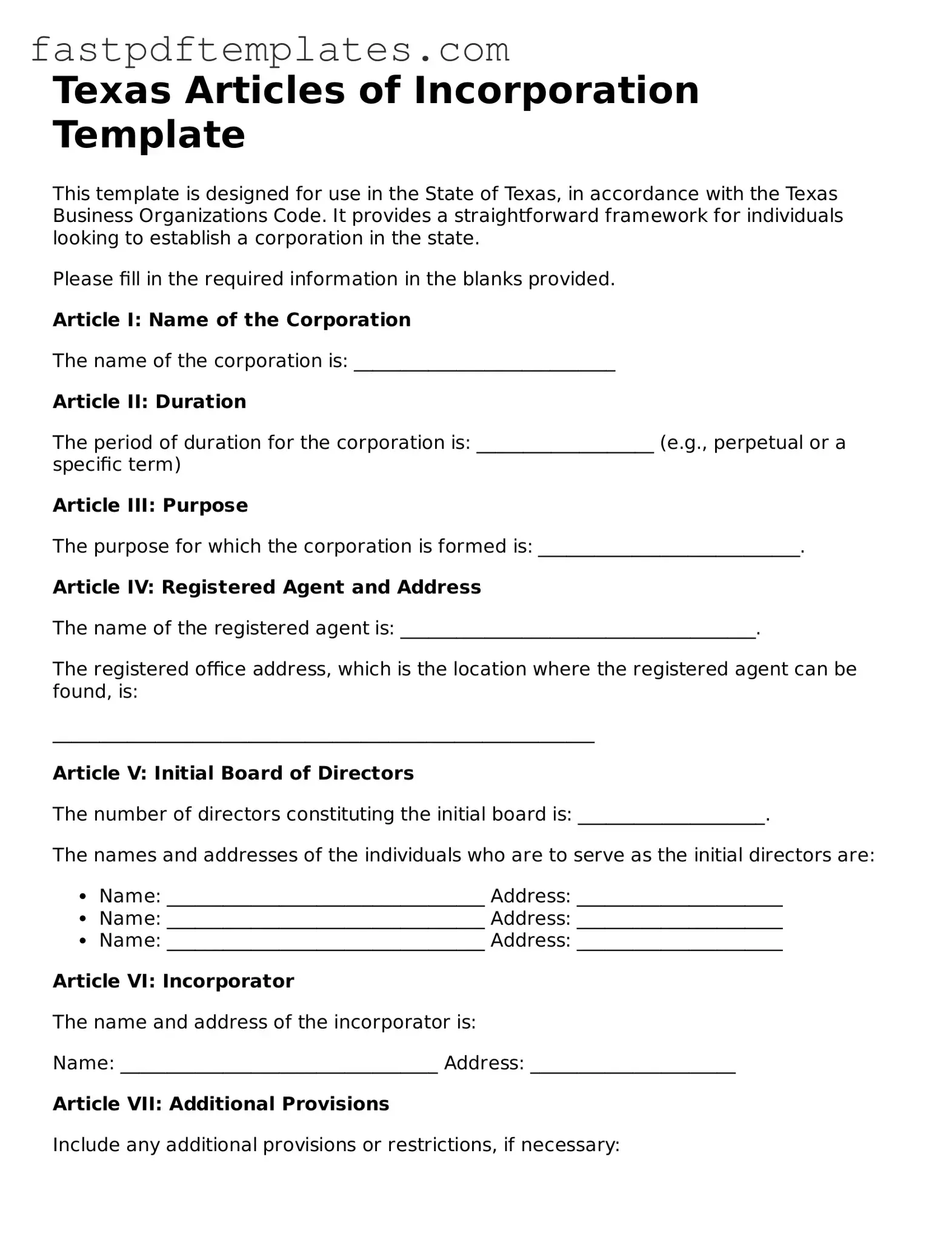 Attorney-Approved Texas Articles of Incorporation Document