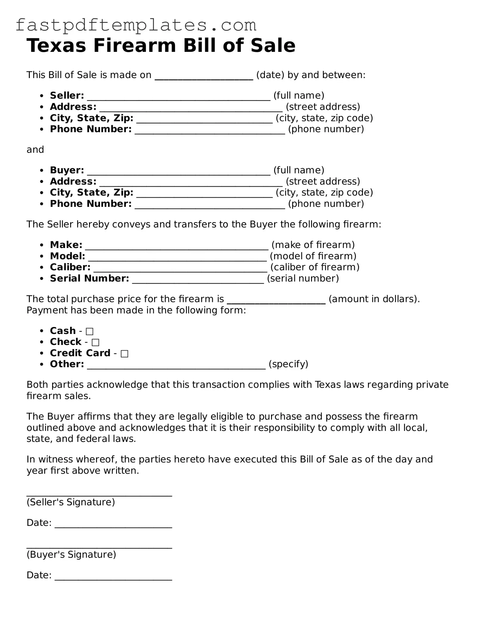 Attorney-Approved Texas Firearm Bill of Sale Document