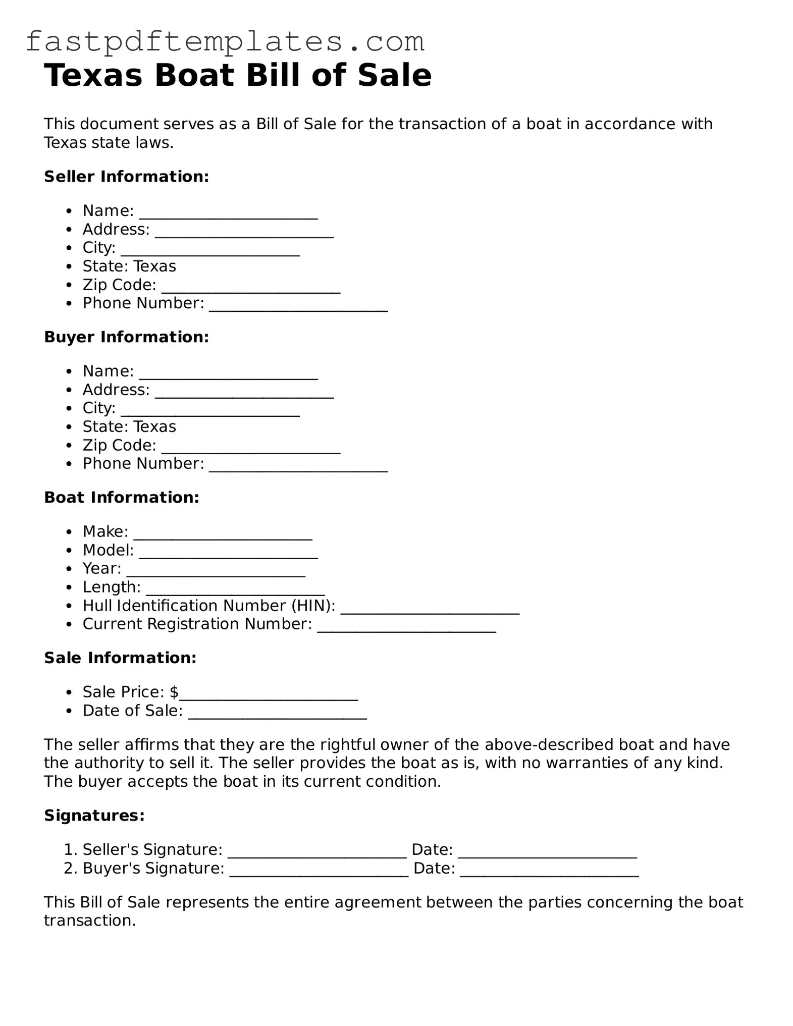 Attorney-Approved Texas Boat Bill of Sale Document