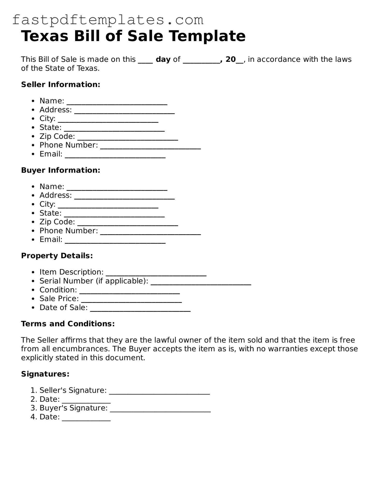 Attorney-Approved Texas Bill of Sale Document
